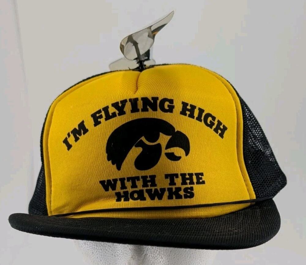 Vtg 1980s Iowa Hawkeyes Im Flying High With The Hawks Trucker Hat Snapback Cap#1